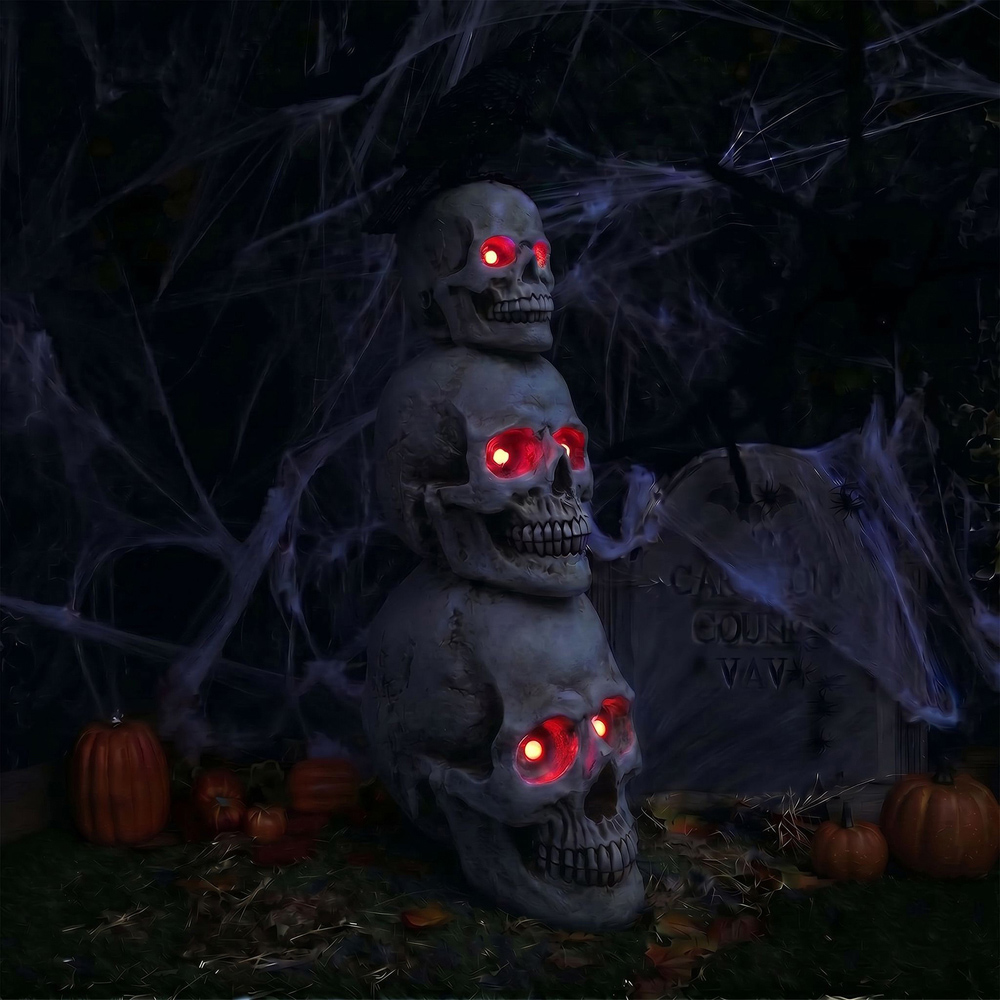 wilko Multicolour LED Halloween Stack of Skulls Ornament with Raven 4ft Image 6