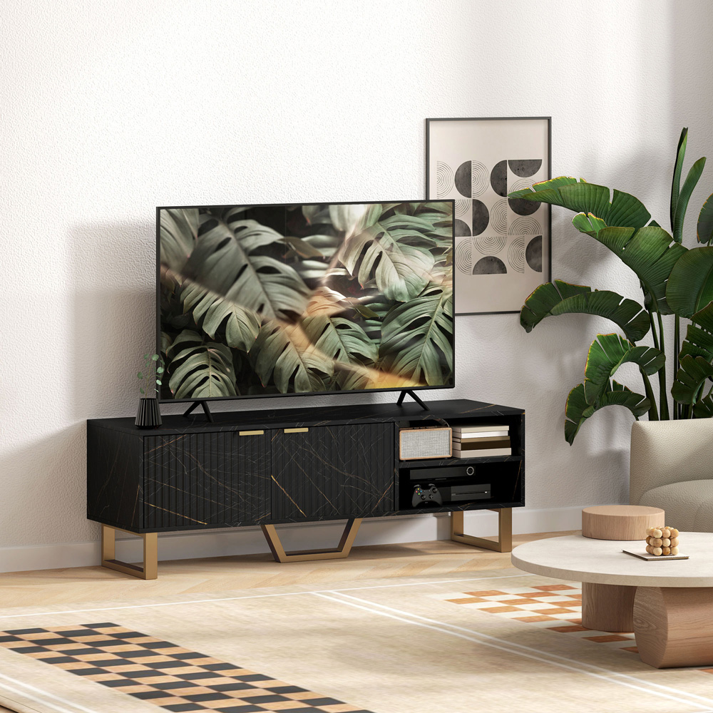 HOMCOM 2 Door 2 Shelf Black TV Unit Image 5