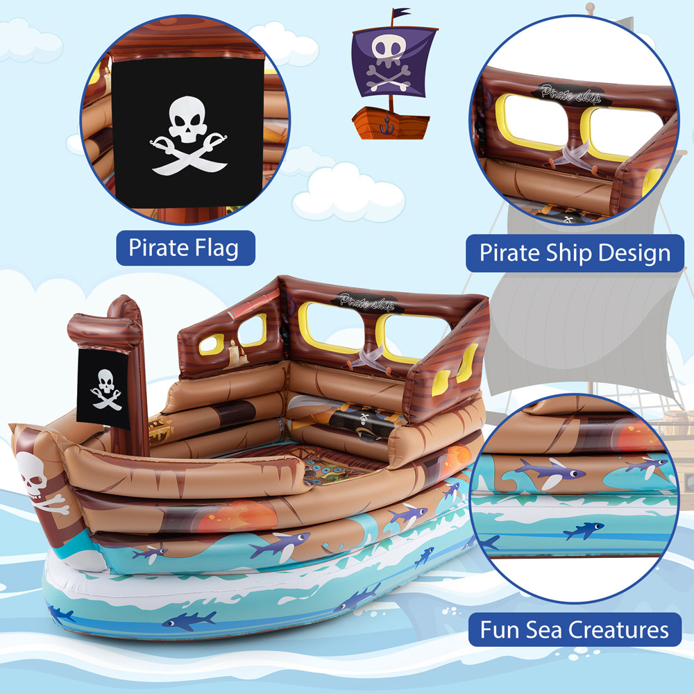 Costway Multicolour Inflatable Pirate Ship Playhouse with Built-in Motor Image 5