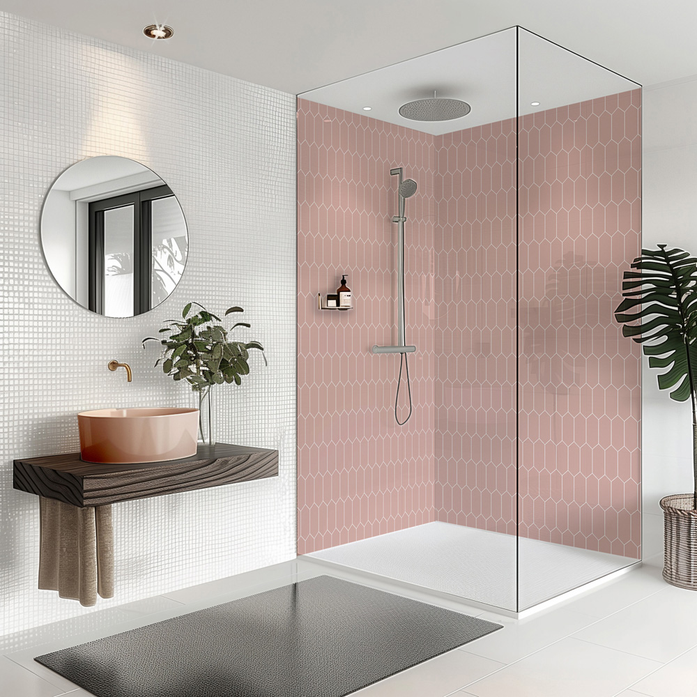 Splashbax Premium Artisan Elongated Hexagon Blossom Pink Acrylic Bathroom Wall Panel 2400 x 800mm Image 5
