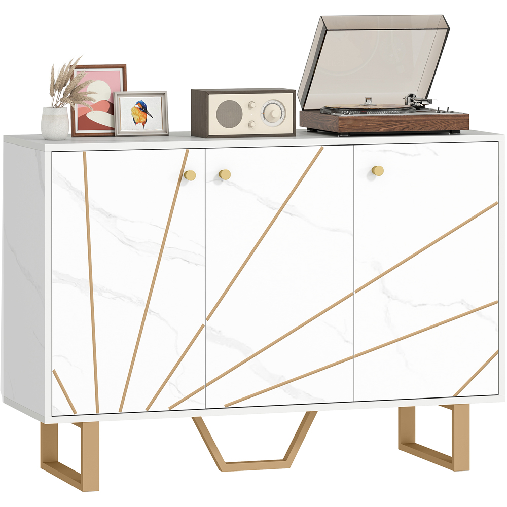 Portland 3 Door White and Gold Tone Marble Texture Sideboard Image 2