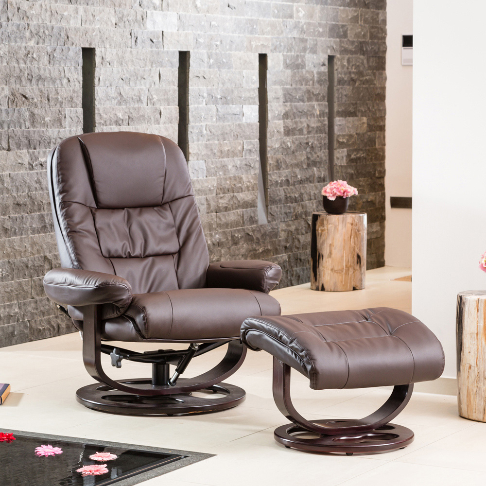 Artemis Home Burdell Brown Massage and Heat Swivel Recliner Chair with Footstool Image 3