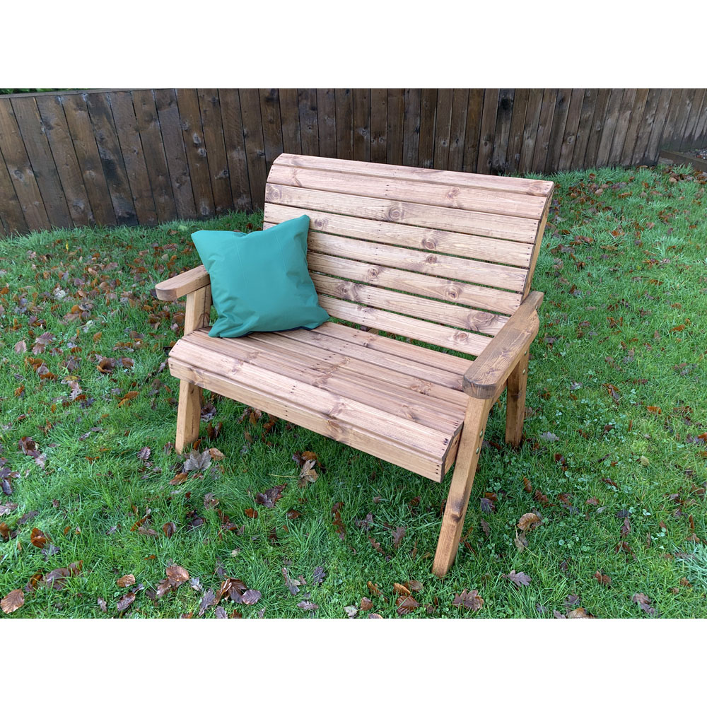 Charles Taylor 2 Seater Traditional Bench with Green Cushions Image 4