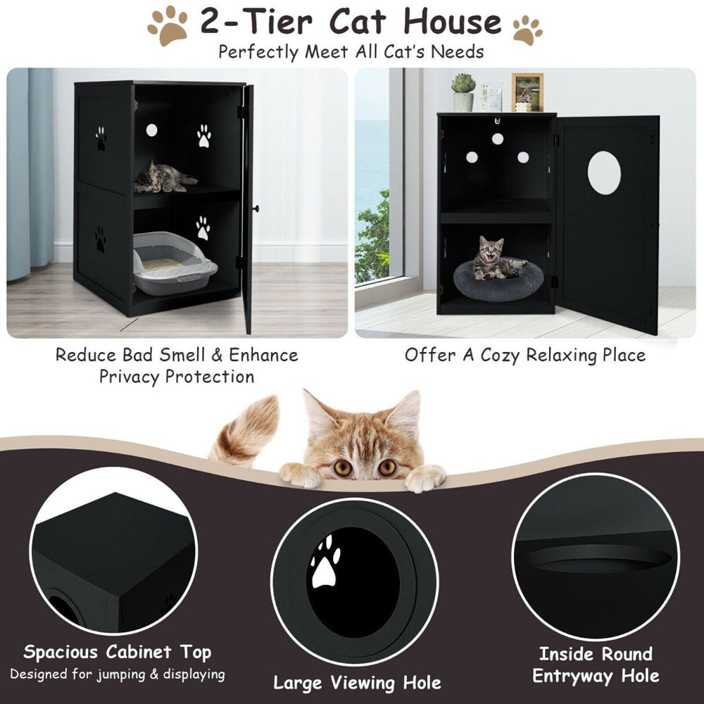 Costway 2 Tier Black Cat Litter Box 90 x 60 x 53cm Image 7