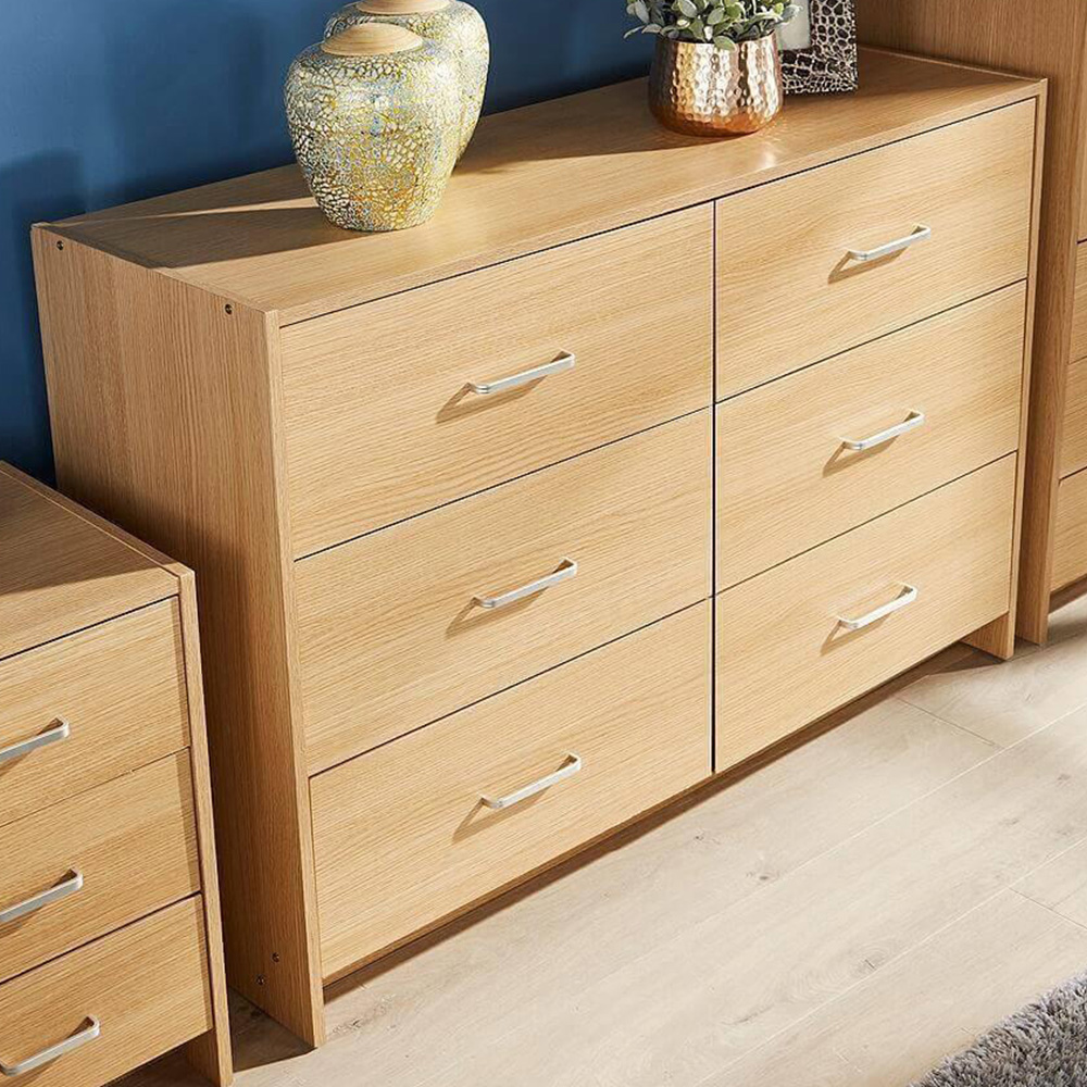 Home Source Stratford 6 Drawers Oak Effect Wide Chest of Drawers Image 1