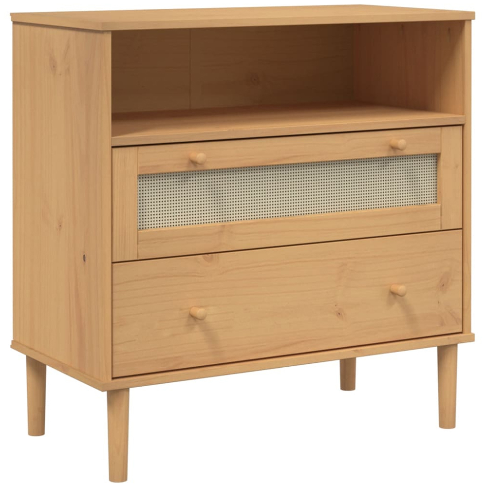 vidaXL Senja 2 Drawer Single Shelf Rattan Look Solid Wood Pine Sideboard Image 2