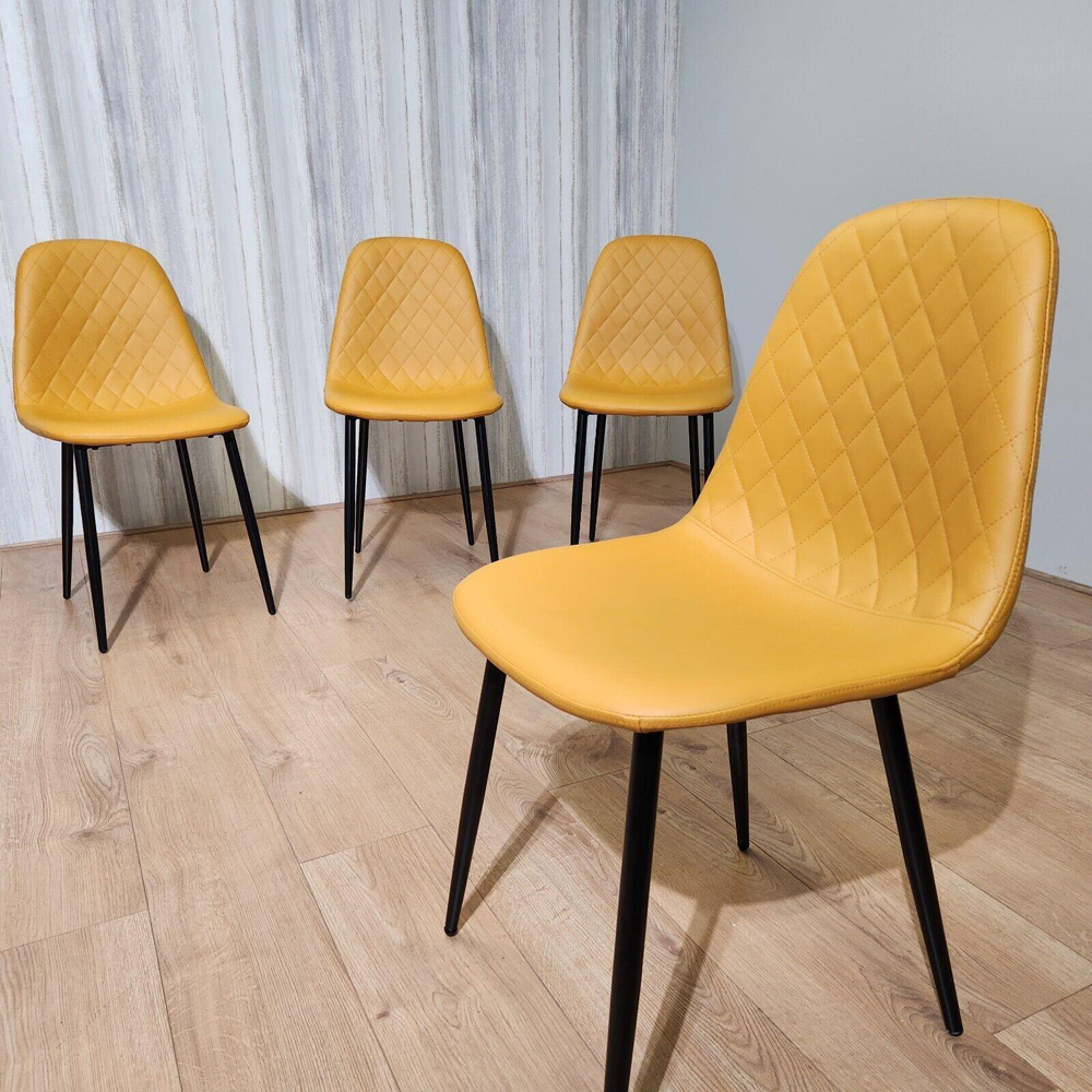 Kosy Koala 4 Seater Wooden Effect Faux Leather Dining Set Mustard Image 6