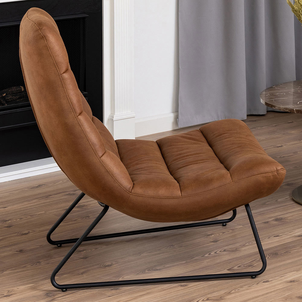 Florence Milford Brown Leather Sledge Base Lounge Chair Image 1