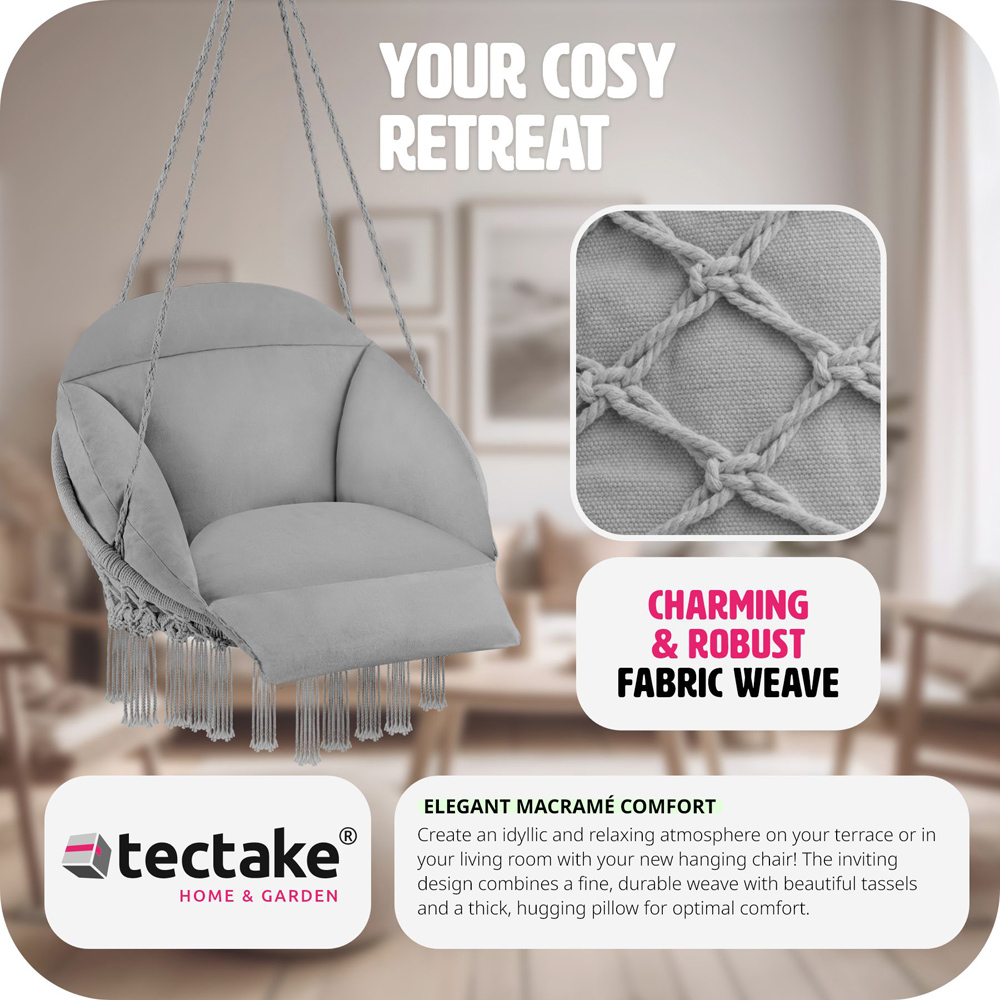 tectake Samira Grey Swing Chair with Thick Seat Cushion Image 4