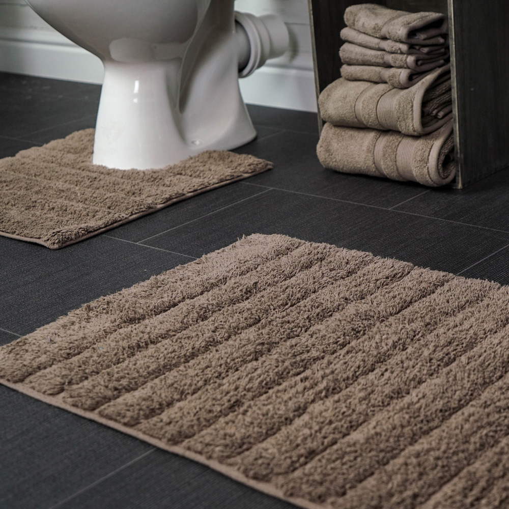Allure Bath Fashions Mocha Ribbed Bath Mat and Pedestal Mat Set 2 Piece Image 2