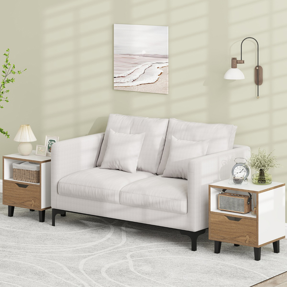 Costway Mid Century White Bedside Table Image 7