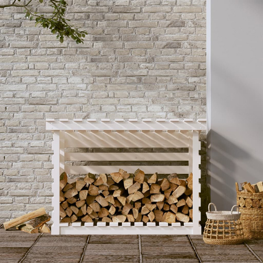vidaXL White Pine Wood Firewood Log Holder 79 x 108 x 73cm Image 2