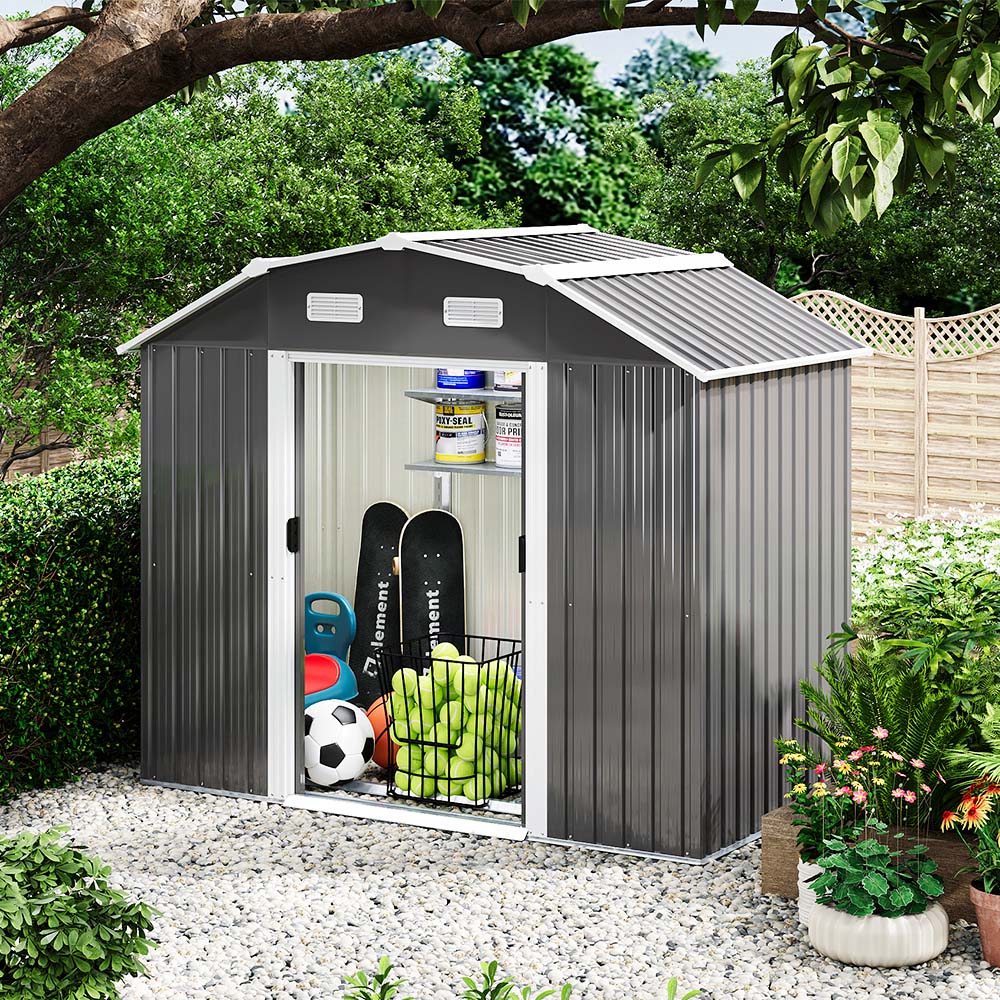 Living and Home 7.7 x 4.3ft Galvanised Steel Acrylic Storage Shed Grey Image 2