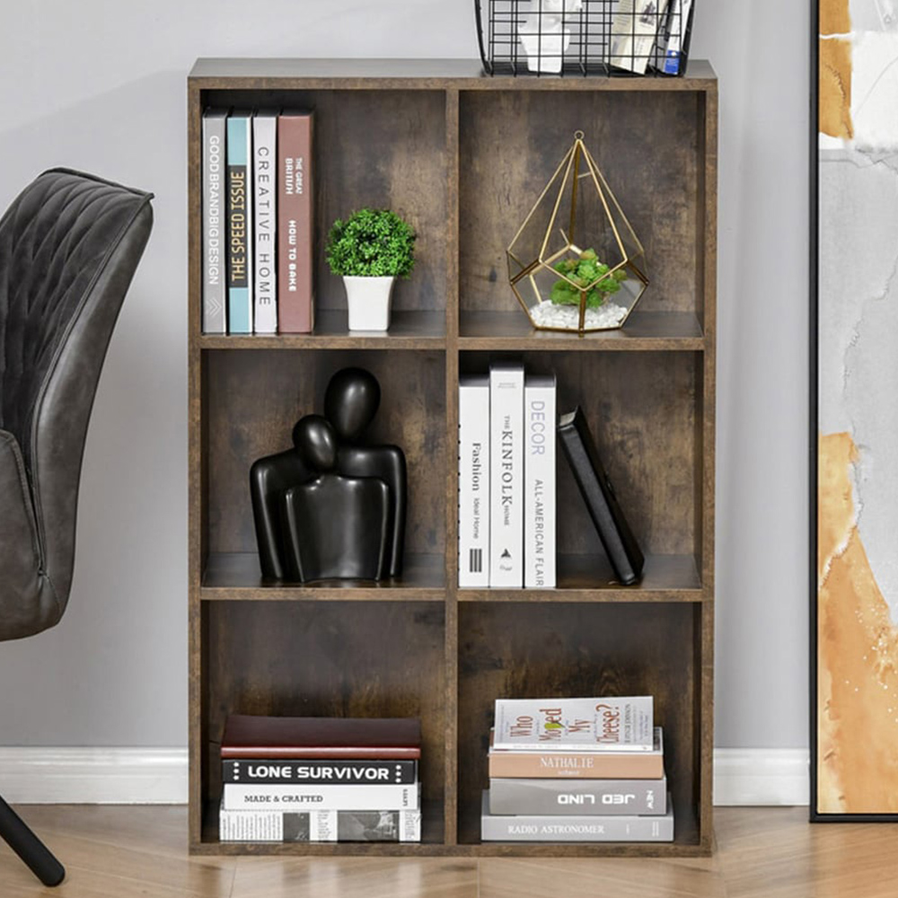 Portland 6 Shelf Brown Study Bookcase Image 1