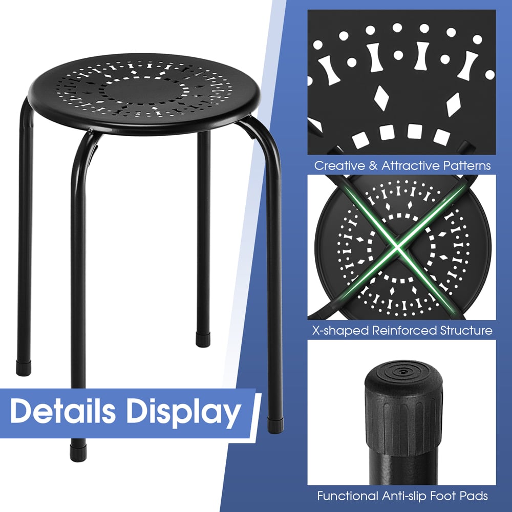 Costway Black Set of 6 Round Metal Stool Image 8