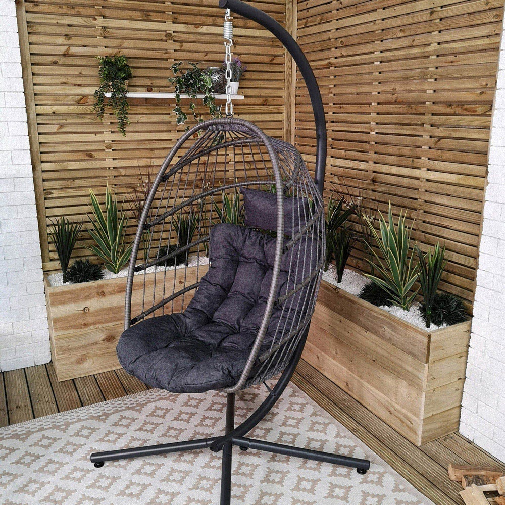 Samuel Alexander Black Rattan Hanging Egg Chair with Cushions Image 1