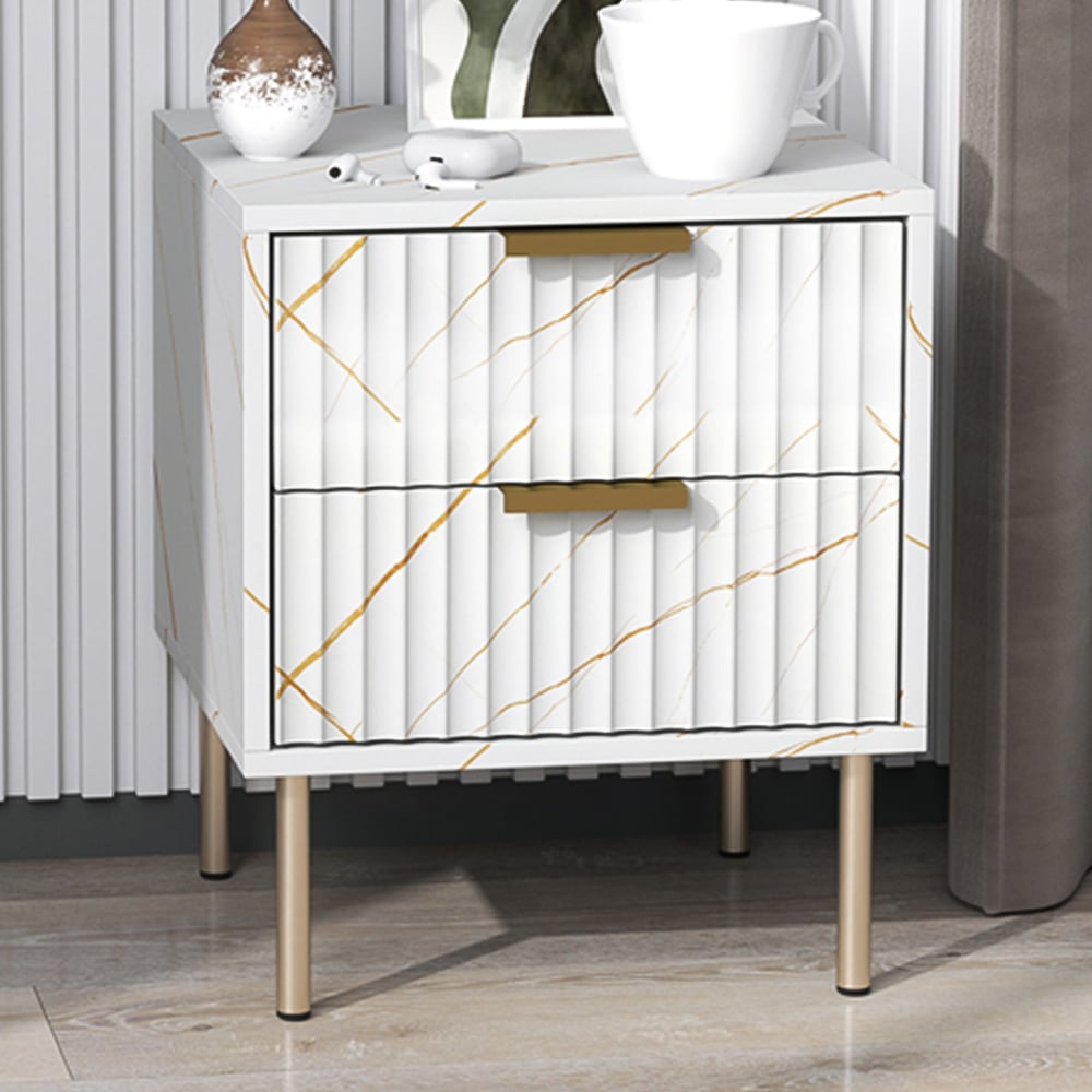 Portland 2 Drawer White Bedside Table Image 1