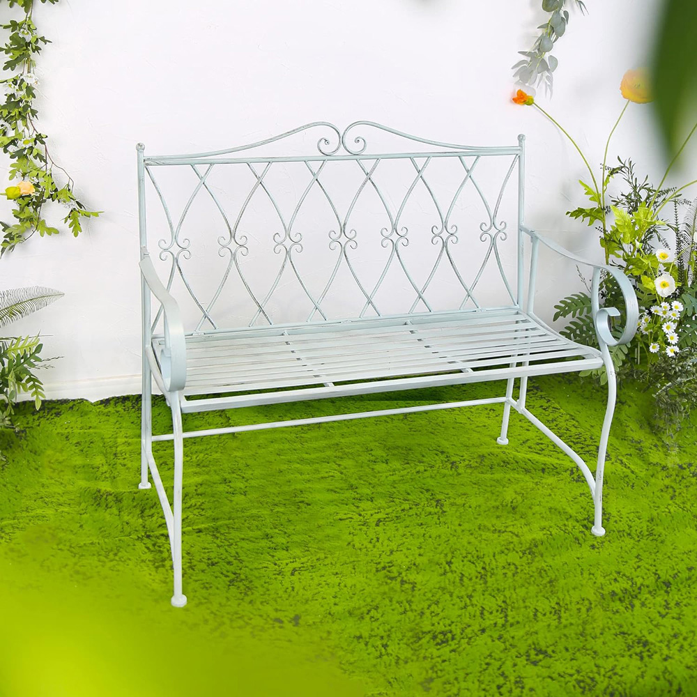 Glamhaus Pavia Antique Blue Garden Bench Image 9