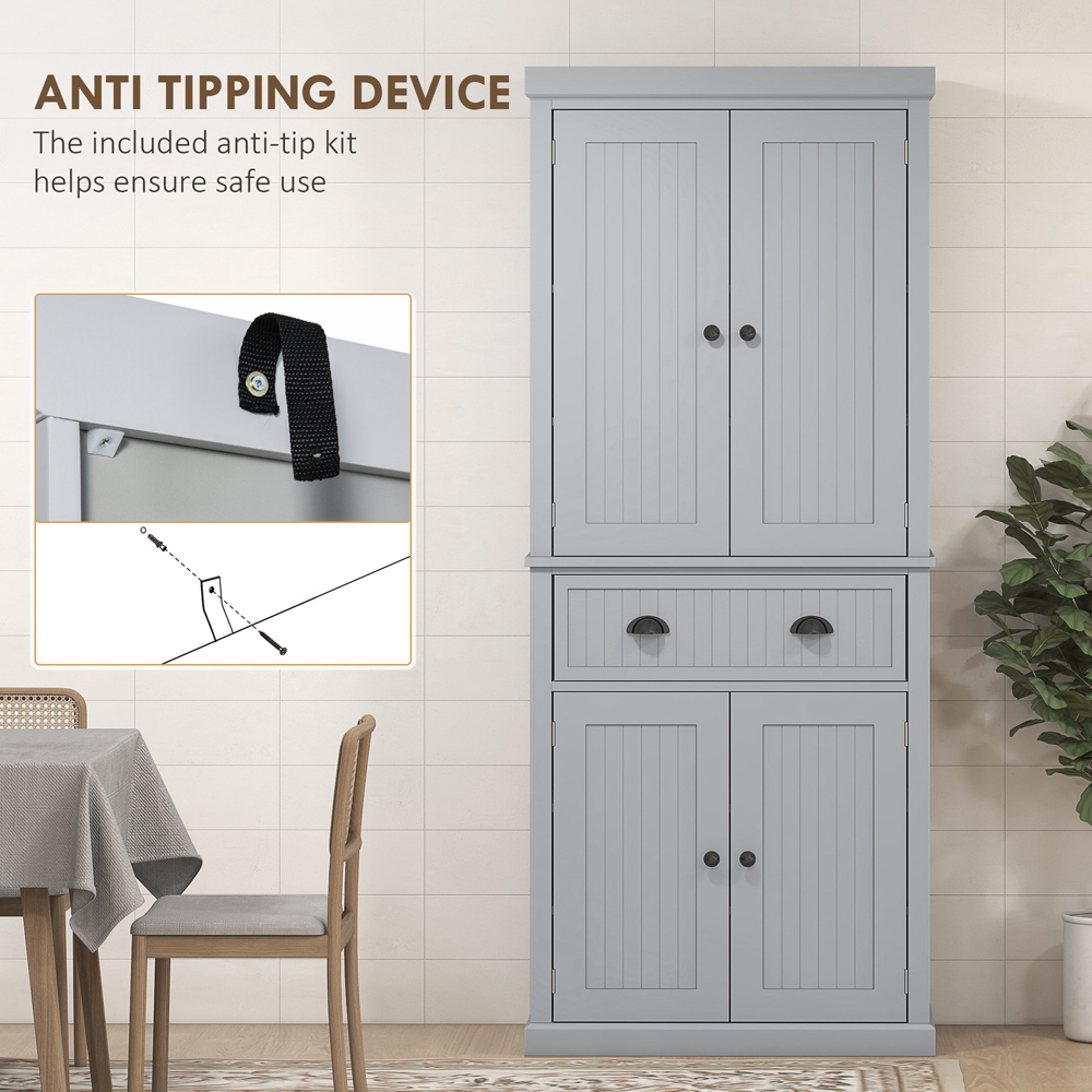 Portland 4 Door Single Drawer Grey Tall Kitchen Pantry Cupboard Image 6
