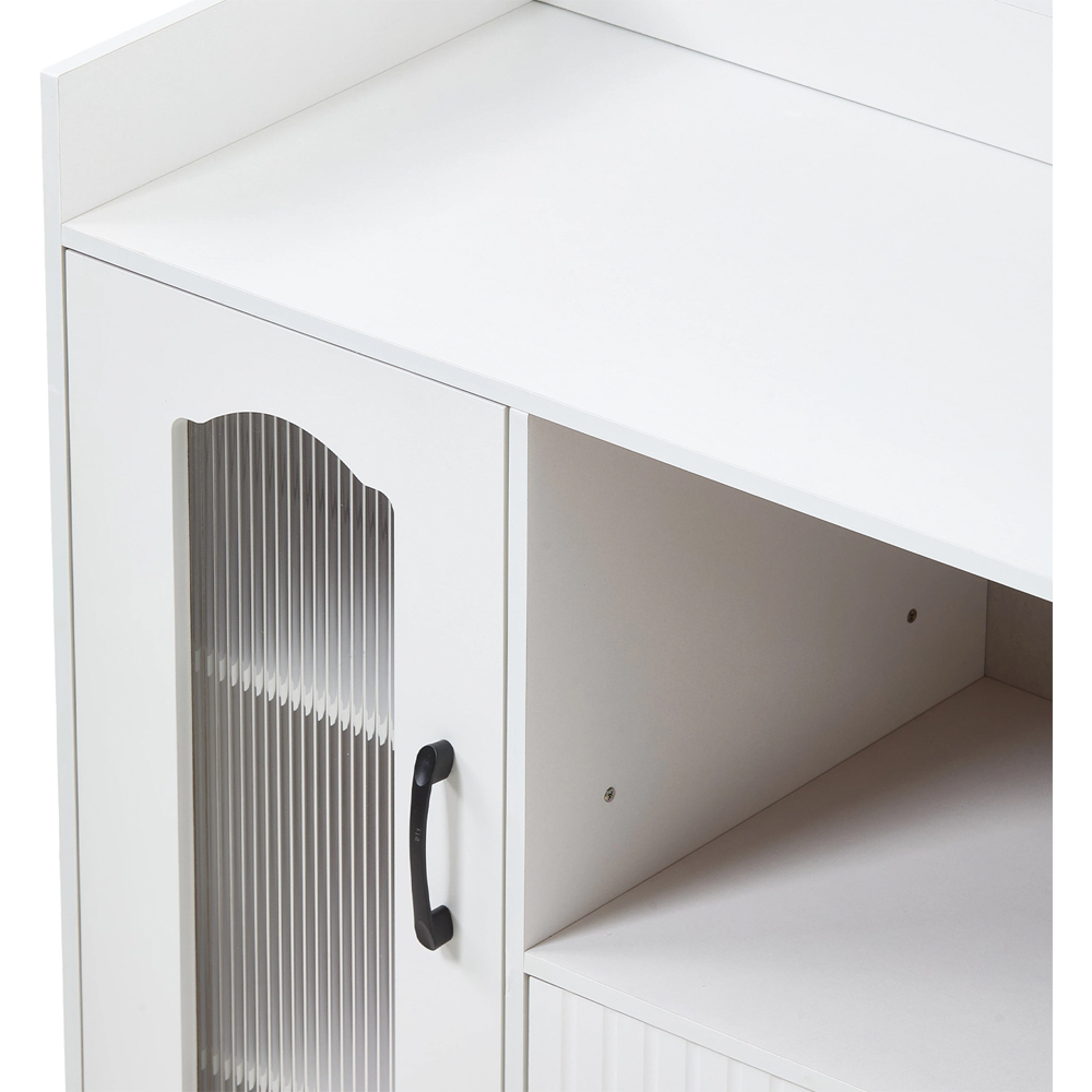 Living and Home 3 Door Single Shelf White Glass Panel Sideboard Image 5