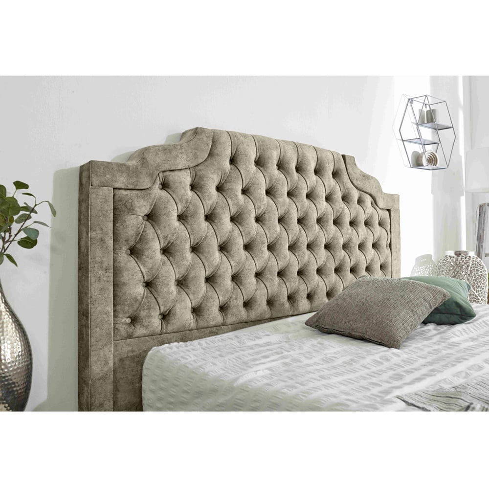 Eleganza Ryker Small Double Pearl Oakland Fabric Bed Frame with Chesterfield Headboard Image 2