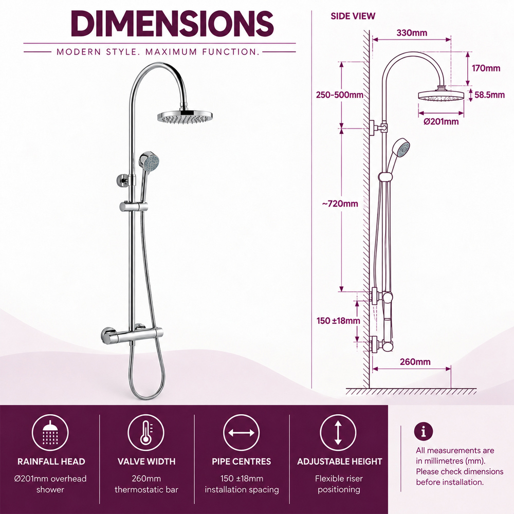 Go Bathrooms Chrome Round Thermostatic Shower Kit Image 6