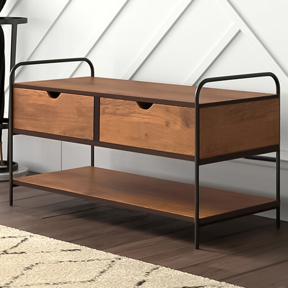 Living and Home 2 Drawer Wood and Metal Entry Bench Image 1