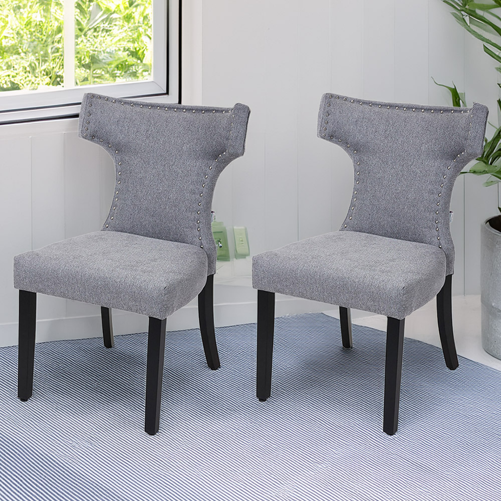 Living and Home Set of 2 Grey Linen Upholstered Dining Chairs Image 1