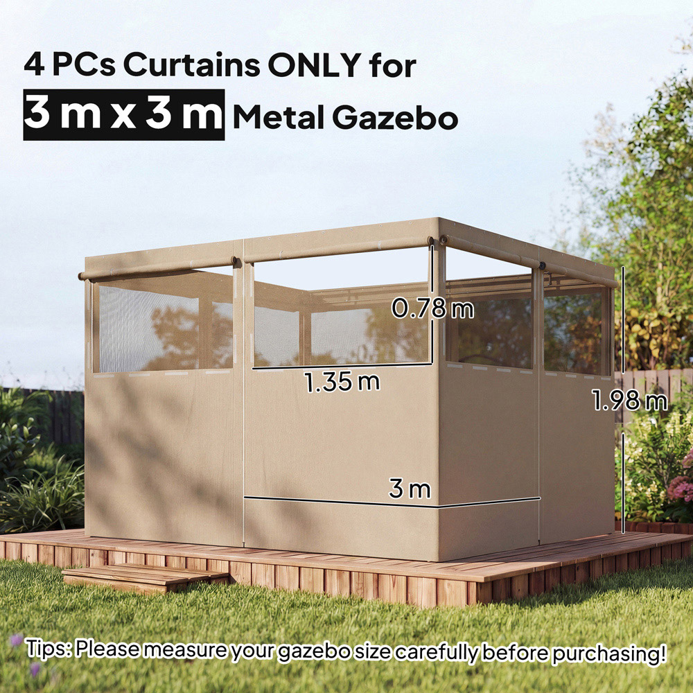 Outsunny 3 x 3m Khaki Gazebo Replacement Curtain 4 Pack Image 9