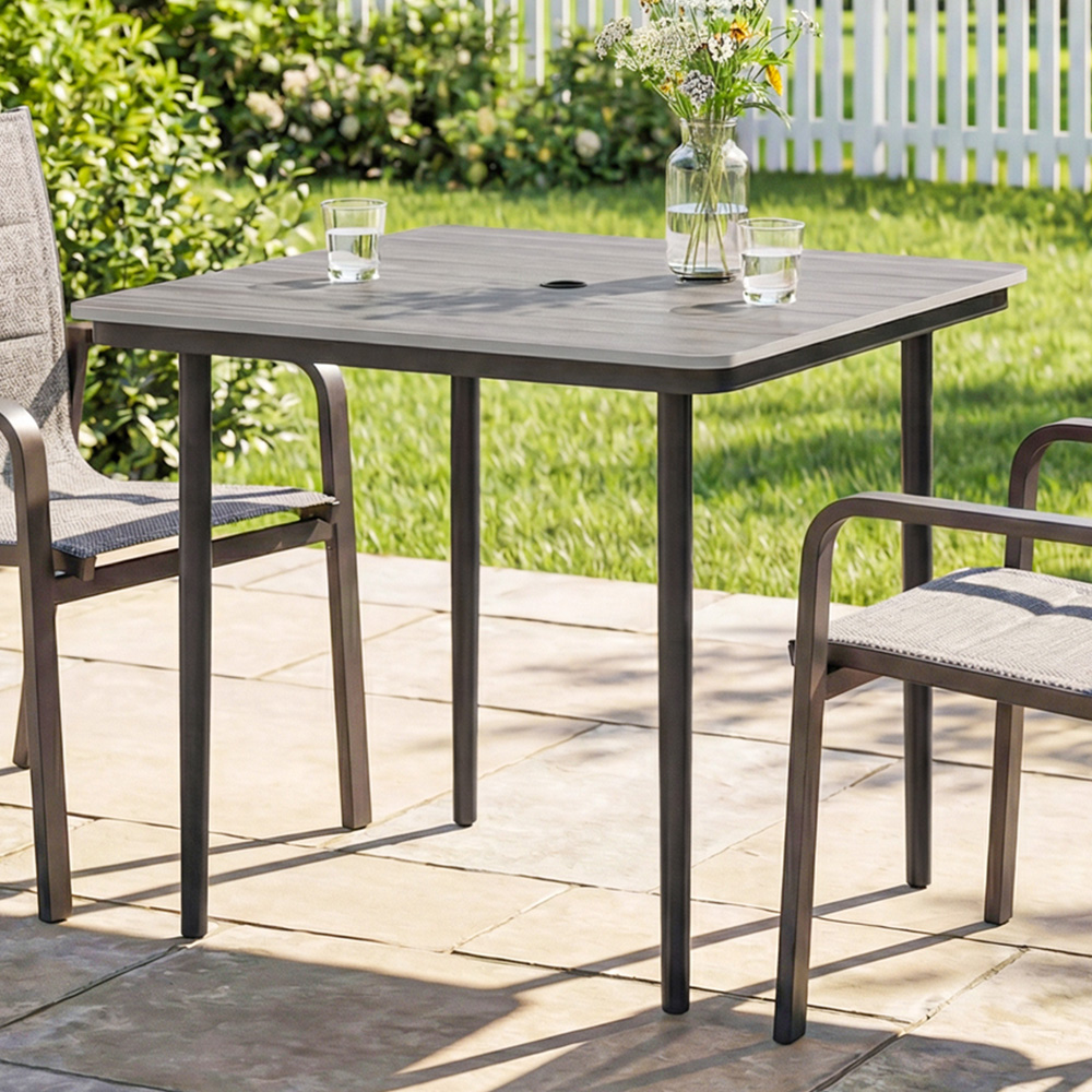 Outsunny 4 Seater Garden Dining Table with Umbrella Hole Light Grey Image 1