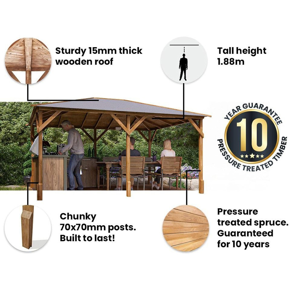 Dunster House Utopia 430 4 x 3m Brown Wooden Gazebo with Roof Shingles Image 9