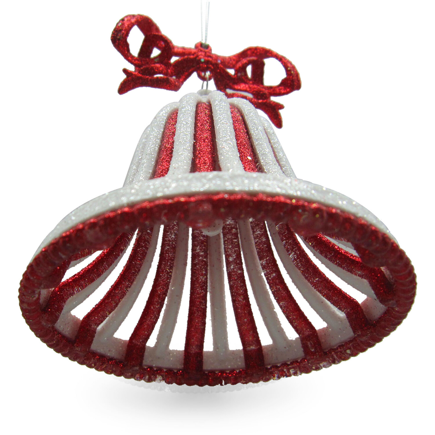 Two Tone Glitter Bell Hanging Decoration Red and White Image 4