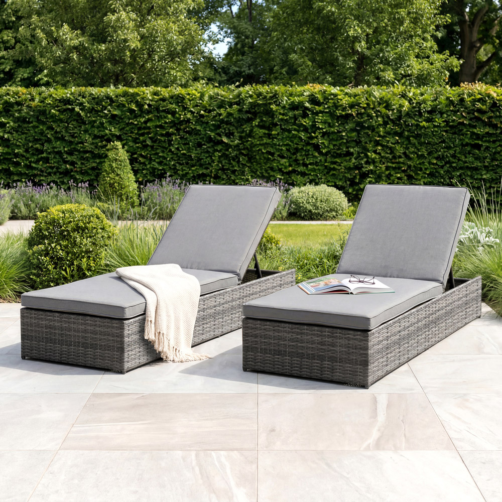 Charles Bentley Rattan Sun Lounger Grey Image 7