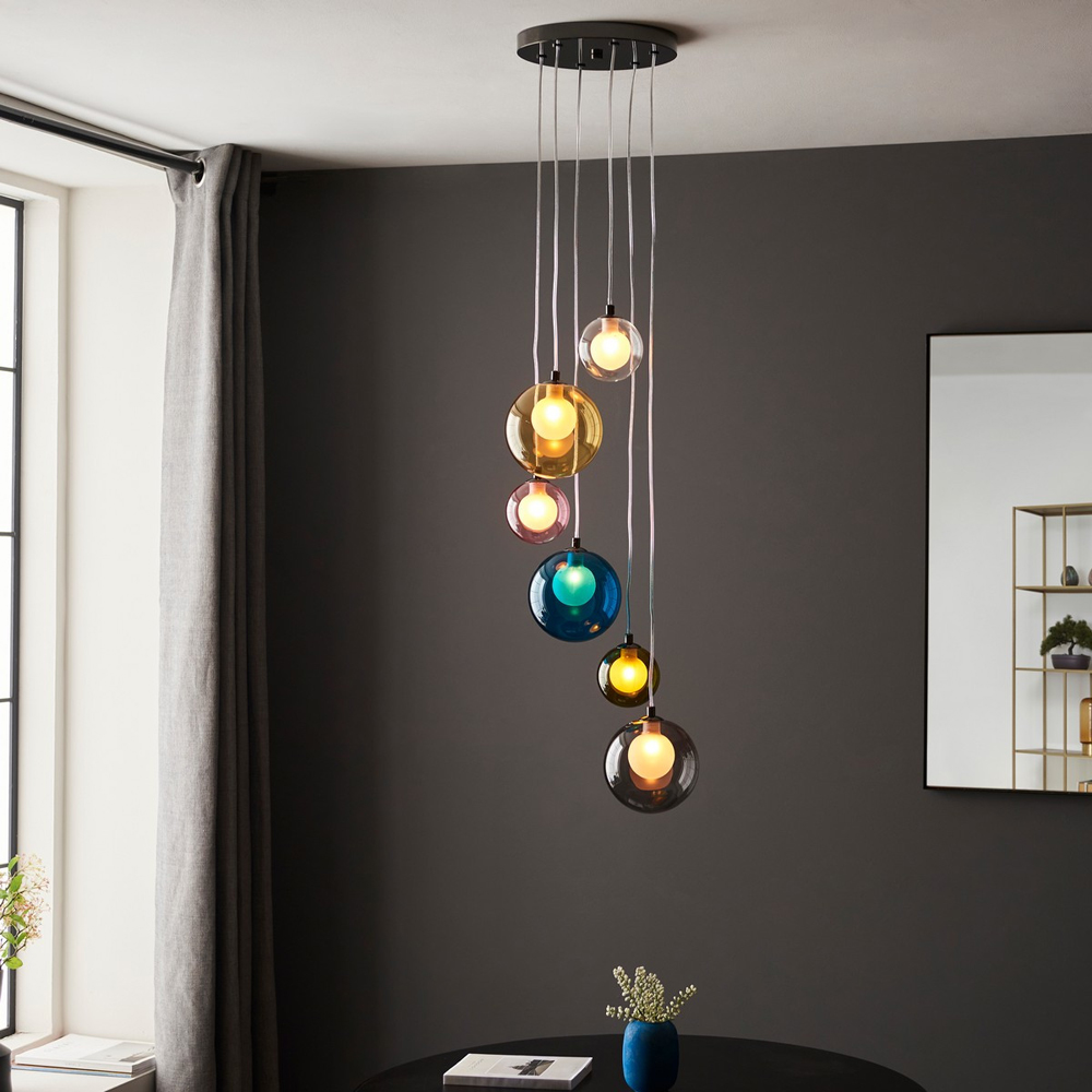 Merano Cagliari Multicoloured Glass Black Chrome Plate Pendant Light Image 2