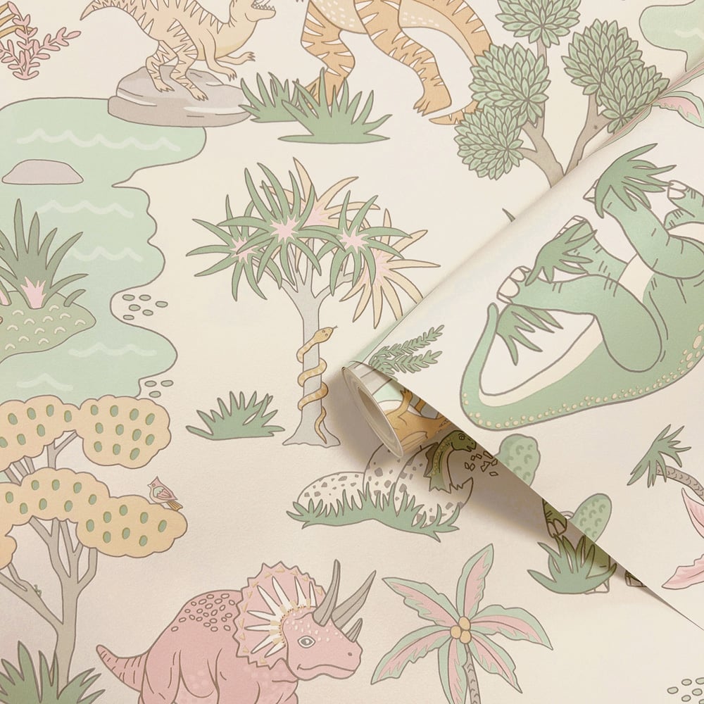 Holden Decor Dino Zoo Pink Sage Wallpaper Image 2