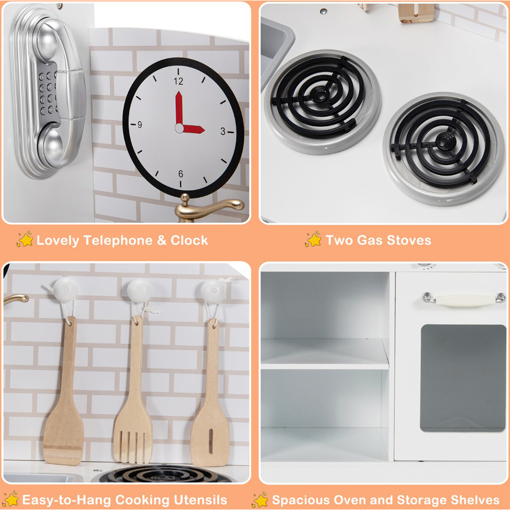 Costway Wooden Kitchen Playset with Cookware Accessories and Faucet Image 6