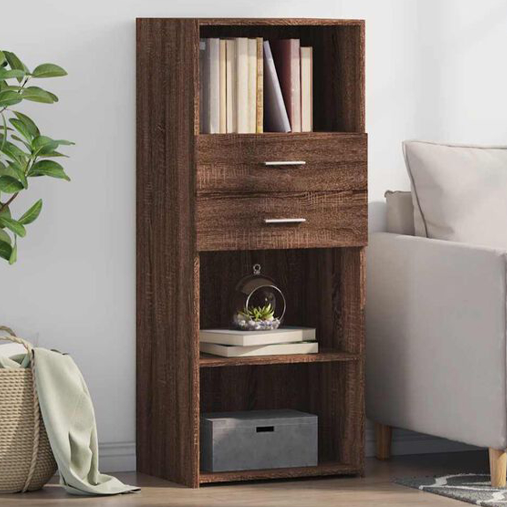 vidaXL 2 Drawer 3 Shelf Brown Oak Highboard Image 1