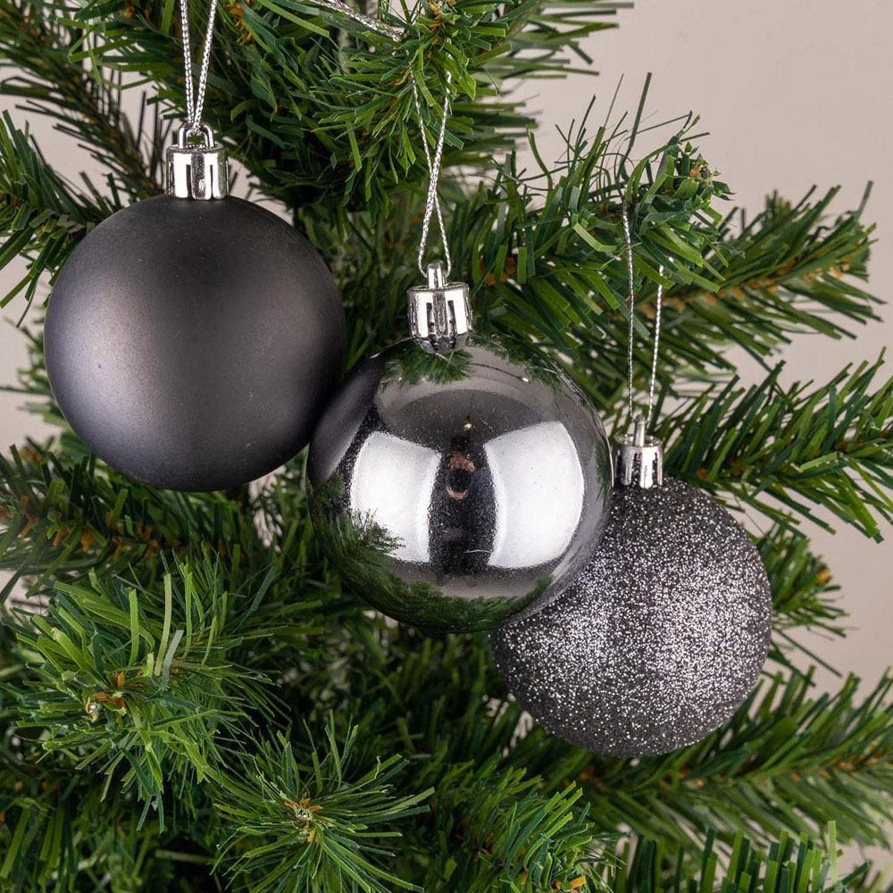 Shatchi 5cm Dark Grey Shatterproof Christmas Bauble 24 Pack Image 4