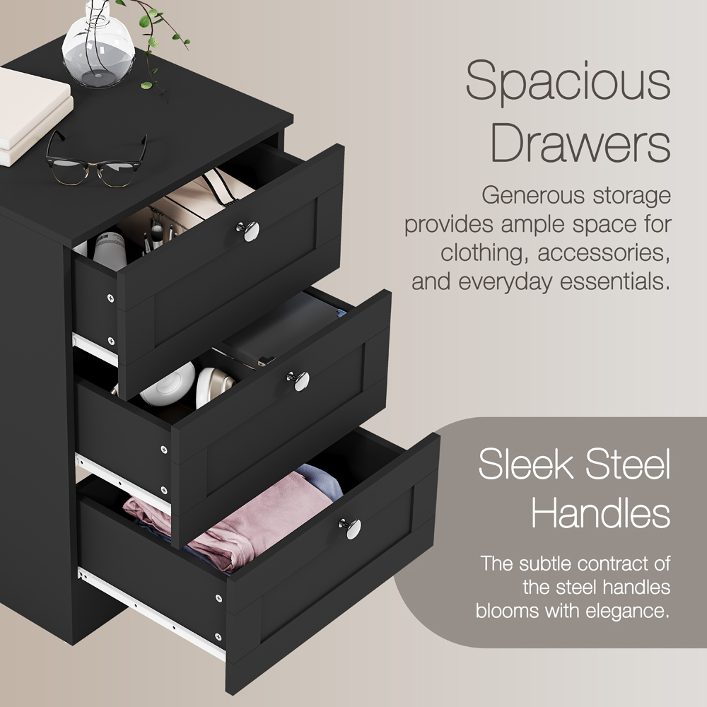 VIDA DESIGNS Altino 3 Drawer Black Shaker-Style Bedside Chest Set of 2 Image 5