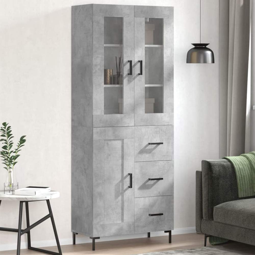 vidaXL 3 Door 3 Drawer Concrete Grey Highboard Image 1