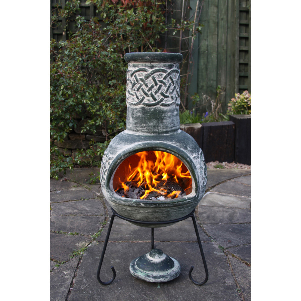 Gardeco Edyth Medium Celtic Theme Mexican Chimenea with Stand and Lid Image 2