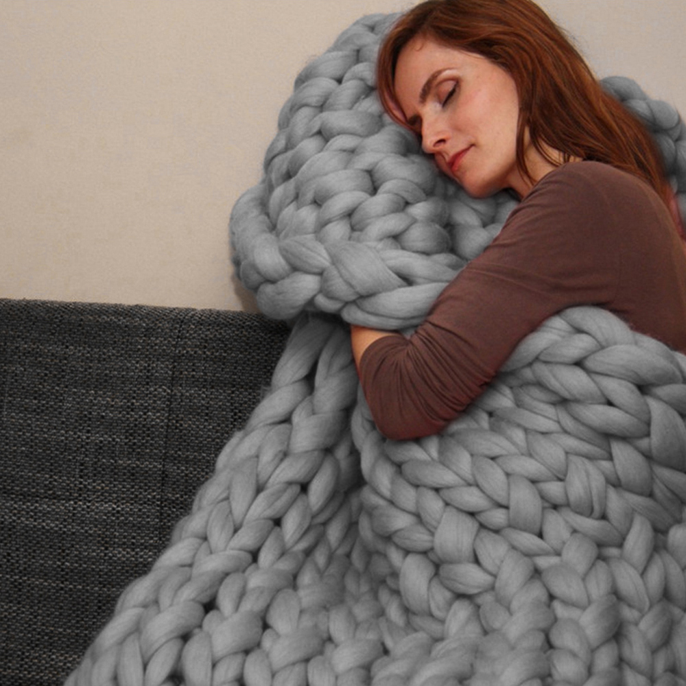 Living and Home Light Grey Chunky Knit Handwoven Throw Blanket 60cm Image 7