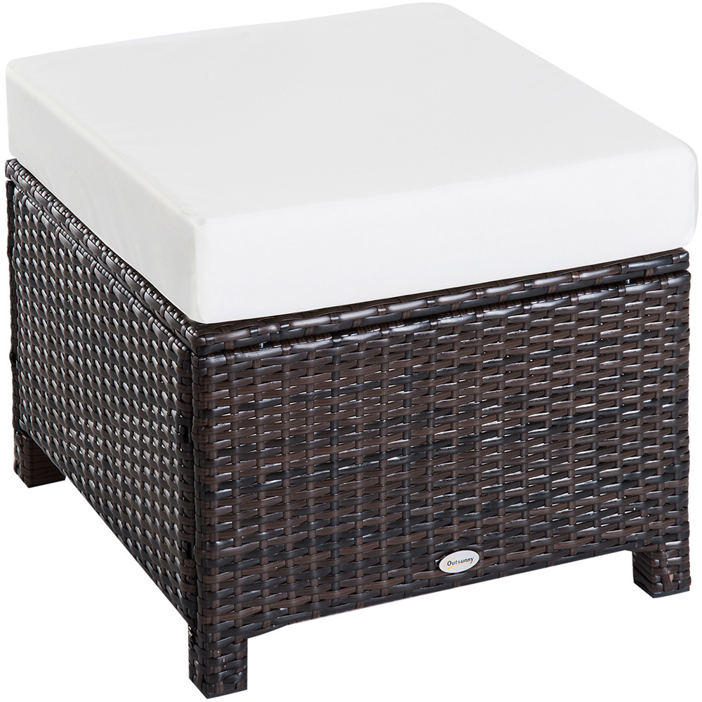 Outsunny Brown PE Rattan Footstool with Padded Seat Image 2