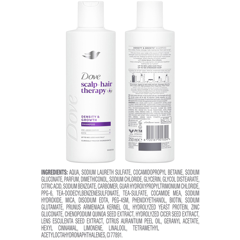 Dove Scalp+Hair Therapy Biotin Amino Complex Density and Growth Shampoo 250ml 6 Pack Image 7