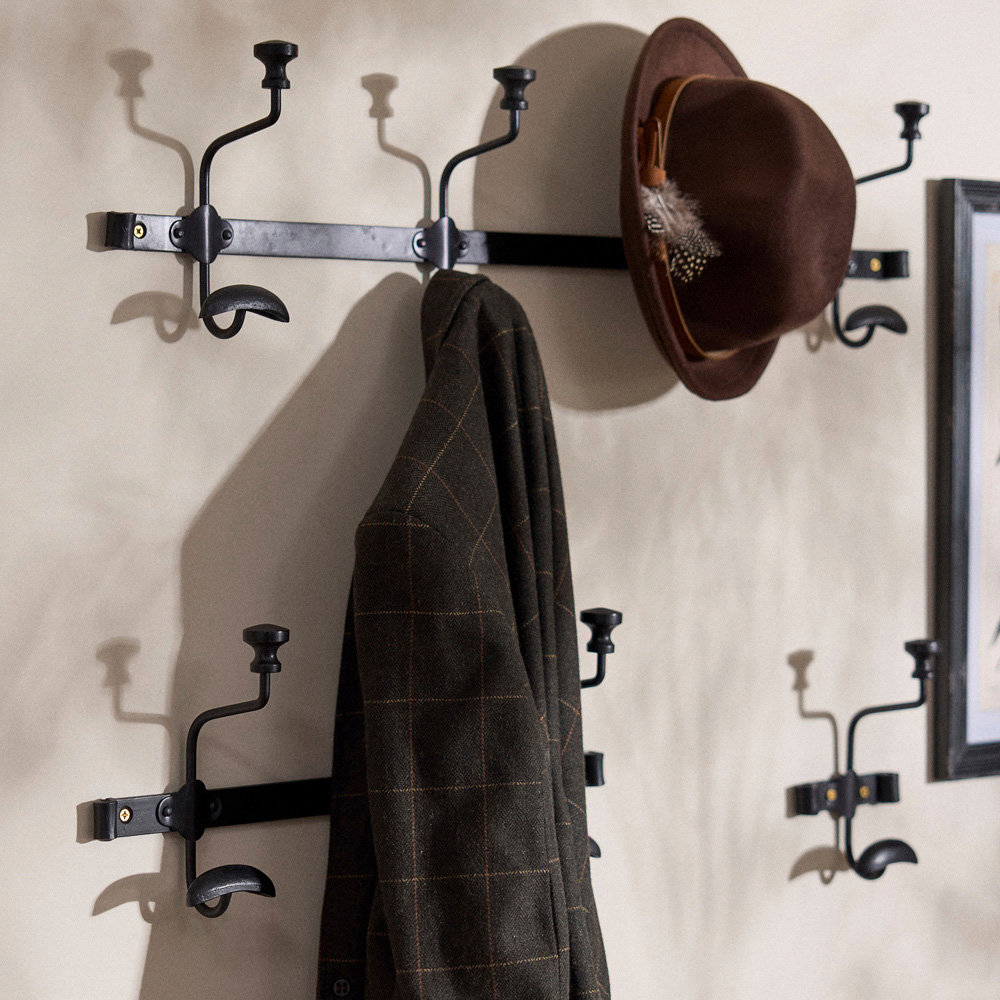 Dibor Duke Noir Black Iron Wall Mounted 4 Hook Rack Image 2