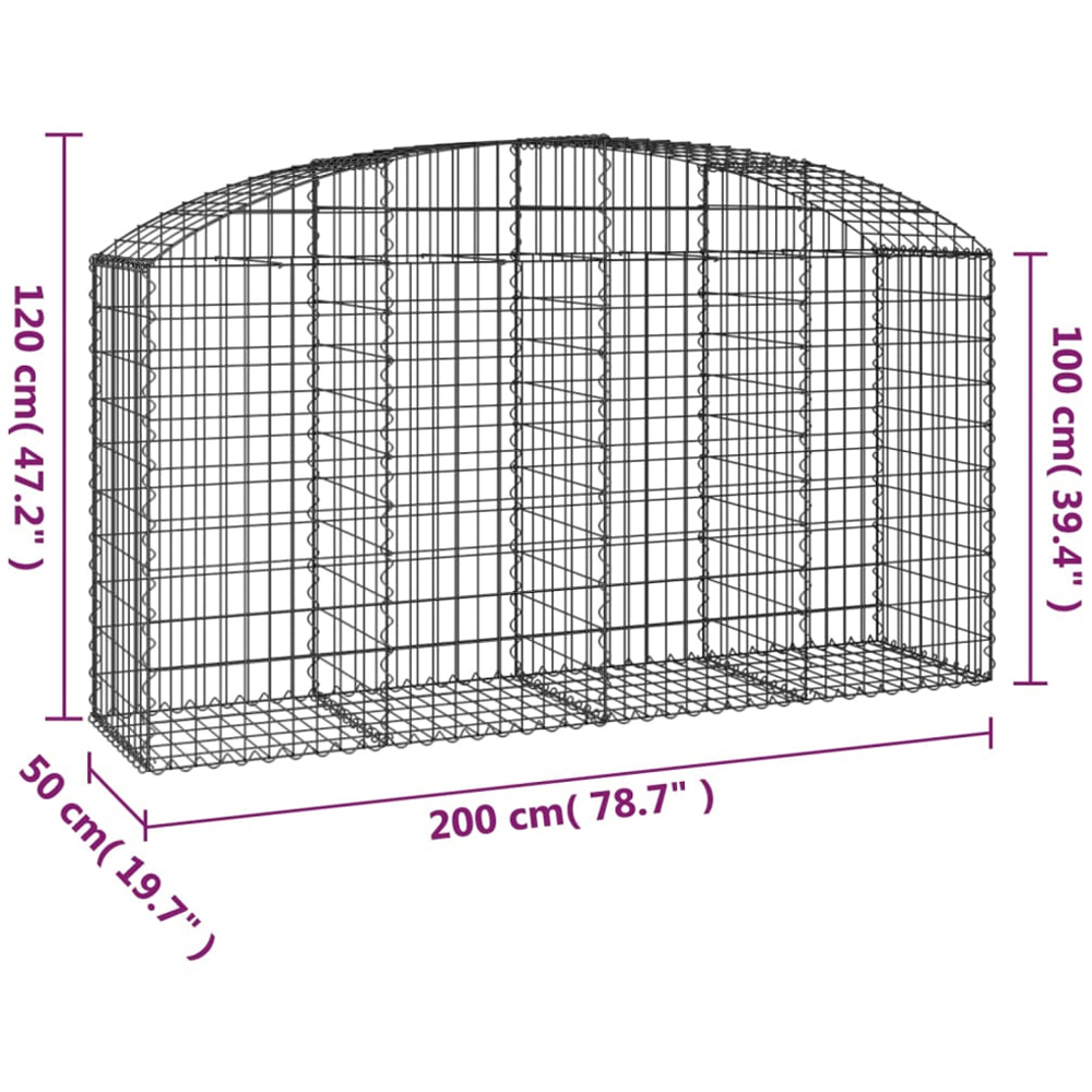 vidaXL Silver Galvanised Iron Arched Gabion Basket 200 x 50 x 100/120cm Image 4
