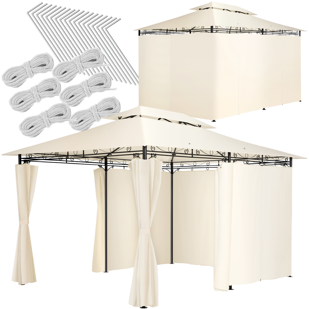 tectake Emine 4 x 3m Cream Double Roof Water-Repellent Gazebo with 6 Side Panel Image 2