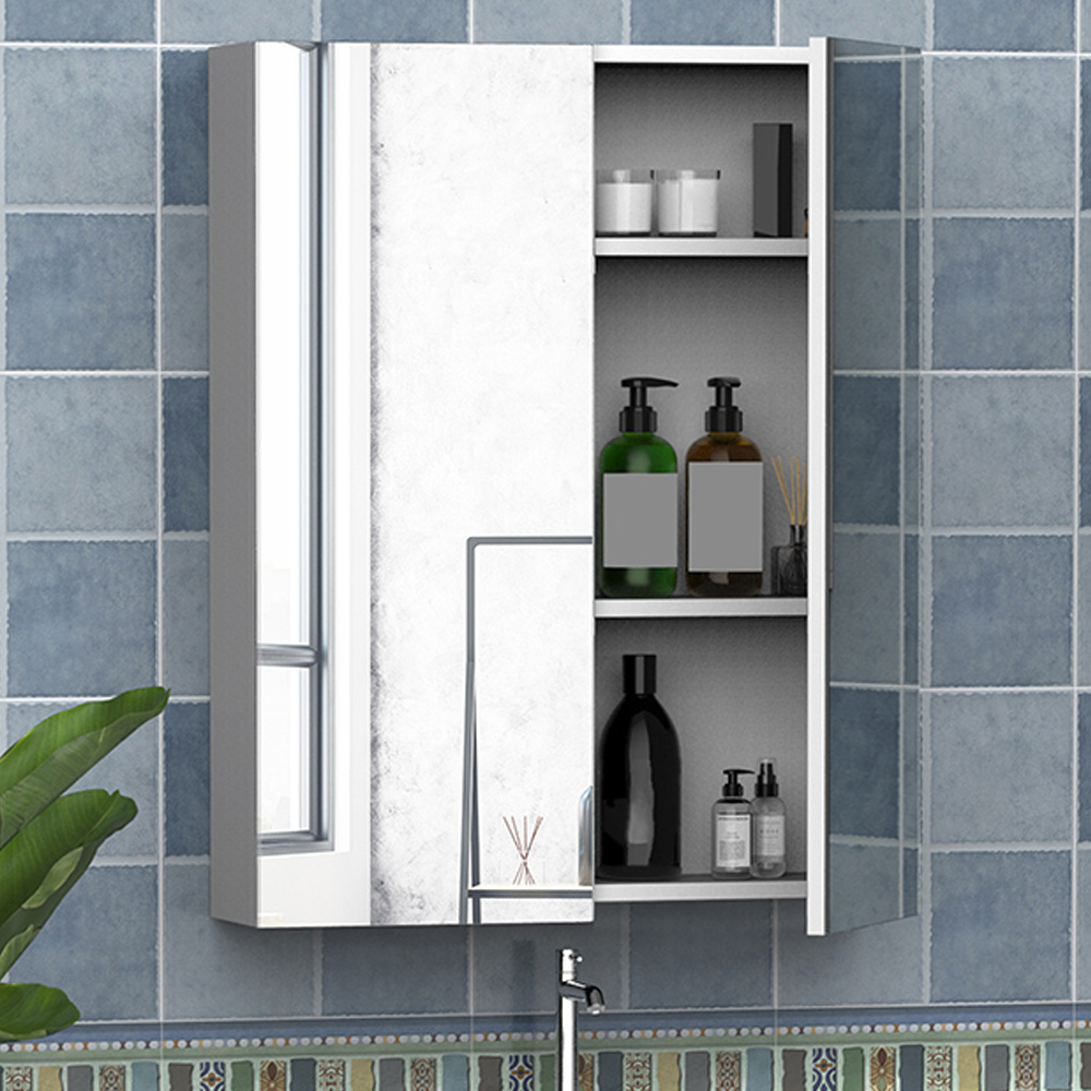 Portland White Wall Mounted Mirror Bathroom Cabinet Image 1