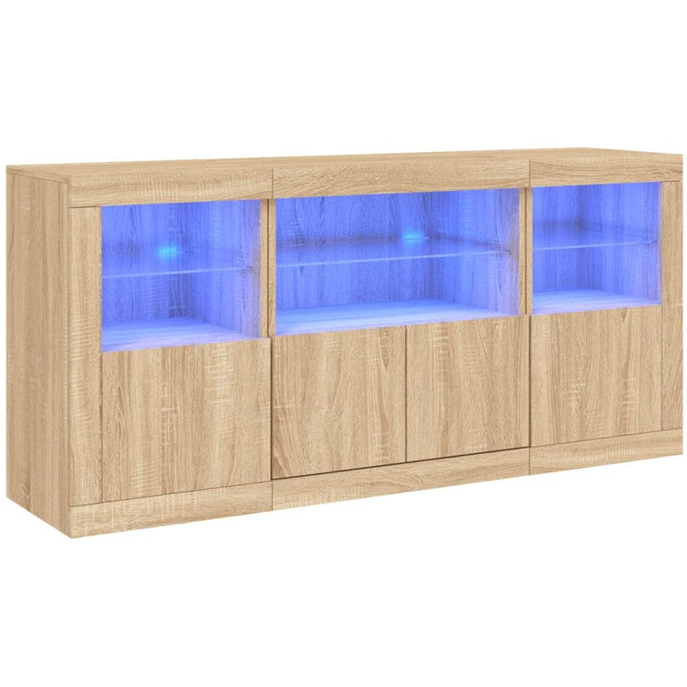 vidaXL 4 Door 6 Shelf Sonoma Oak Highboard with LED Lights 3 Piece Image 2