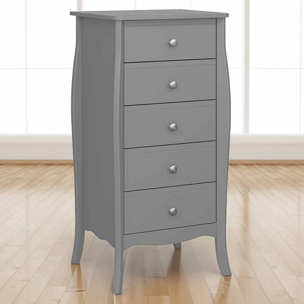 Florence Baroque 5 Drawer Grey Narrow Storage Chest Image 1